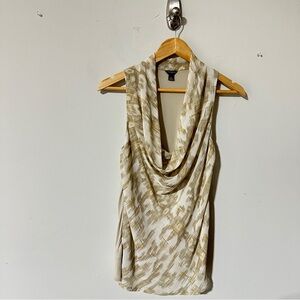 Ann Taylor Women’s Cowl Neck Stylish Beige Patterned Top XS